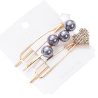 Hair Slide, Zinc Alloy, with Plastic Pearl, plated, three pieces & fashion jewelry & for woman & with rhinestone nickel, lead & cadmium free 