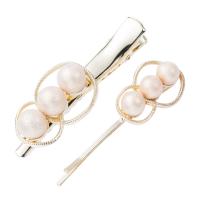 Hair Clip, Zinc Alloy, with Plastic Pearl, plated, 2 pieces & fashion jewelry & for woman nickel, lead & cadmium free 