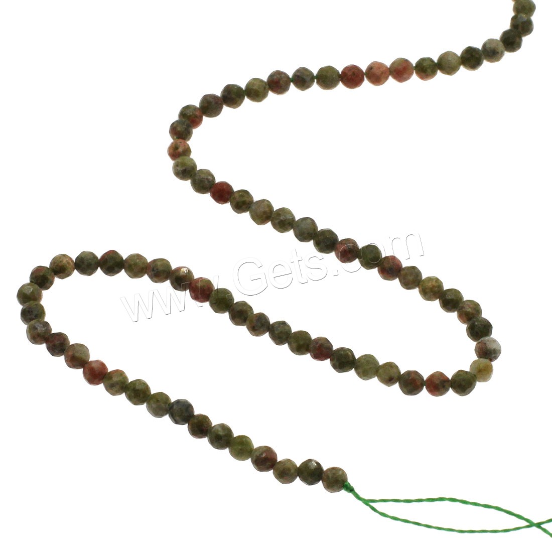 Unakit Perlen, Unakite, rund, verschiedene Größen vorhanden & facettierte, grün, Bohrung:ca. 1mm, Länge:ca. 14.9 ZollInch, verkauft von Strang