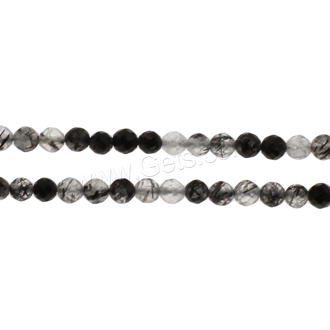 Schwarzer Rutilquarz Perle, rund, verschiedene Größen vorhanden & facettierte, Bohrung:ca. 1mm, Länge:ca. 14.9 ZollInch, verkauft von Strang