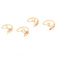 Цирконий Micro Pave Латунь палец кольцо, кольцо форма, плакирован золотом, букв, от A до Z & регулируемый & разные стили для выбора & инкрустированное микро кубического циркония & Женский, 13*12mm, продается PC