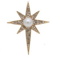 Zinc Alloy Brooch, with ABS Plastic Pearl, Eight Point Star, plated, Unisex & with rhinestone 