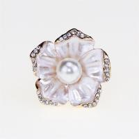 Rhinestone Zinc Alloy Finger Ring, with ABS Plastic Pearl, Flower, gold color plated, fashion jewelry & for woman & with rhinestone, 32mm 