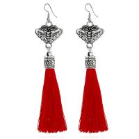 Zinc Alloy Tassel Earring, with Cotton Thread, antique silver color plated, vintage & folk style & for woman 95mm 
