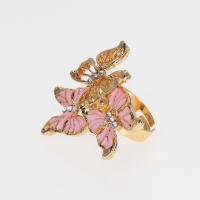 Rhinestone Zinc Alloy Finger Ring, Butterfly, gold color plated, fashion jewelry & for woman & enamel & with rhinestone, pink, 35mm 