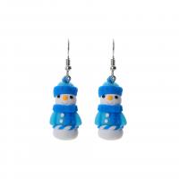 Zinc Alloy Drop Earring, with Polymer Clay, Snowman, platinum color plated, Christmas Design & for woman, blue 