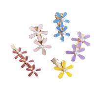 Alligator Hair Clip, Zinc Alloy, with Plastic Pearl, Flower, plated, three pieces & for woman & enamel 70mm 