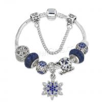 Brass Chain European Bracelets, Zinc Alloy, with Crystal, silver color plated & for woman & with rhinestone, blue Approx 7.5 Inch 