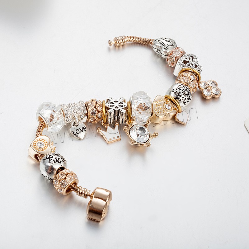 European Bracelets de laiton, avec cristal & chalumeau & alliage de zinc, Plaqué de couleur d'argent, normes différentes pour le choix & pour femme & avec strass, Longueur:Environ 8.3 pouce, Vendu par brin