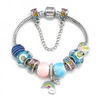 Brass Chain European Bracelets, with Lampwork & Zinc Alloy, antique silver color plated & for woman & enamel & with rhinestone, multi-colored Approx 8.7 Inch 