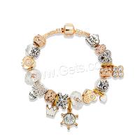 Brass Chain European Bracelets, with Crystal & Lampwork & Zinc Alloy, antique silver color plated & for woman & with rhinestone Approx 8.3 Inch 