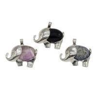 Gemstone Zinc Alloy Pendants, with Zinc Alloy, Elephant, platinum color plated Approx 4mm 