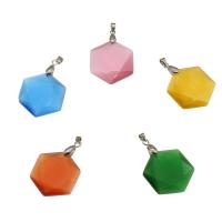 Cats Eye Pendants, with Brass, Hexagon, platinum color plated, faceted Approx 3mm 
