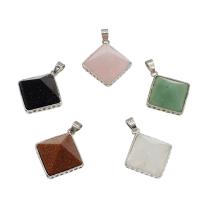 Gemstone Zinc Alloy Pendants, with Zinc Alloy, Rhombus, platinum color plated Approx 4mm 