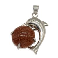 Goldstone Pendants, with Zinc Alloy, platinum color plated, fashion jewelry Approx 4mm 