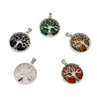 Gemstone Zinc Alloy Pendants, with Zinc Alloy, Tree, platinum color plated Approx 4mm 