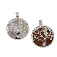 Gemstone Zinc Alloy Pendants, with Zinc Alloy, Tree, platinum color plated Approx 4mm 