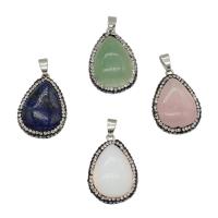 Gemstone Zinc Alloy Pendants, with Zinc Alloy, Teardrop, platinum color plated & with rhinestone Approx 4mm 