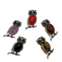 Gemstone Zinc Alloy Pendants, with Zinc Alloy, Owl, antique silver color plated & with rhinestone Approx 4mm 