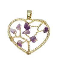 Amethyst Pendant February Birthstone , with Brass, Heart, gold color plated, fashion jewelry, purple Approx 4mm 