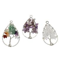 Gemstone Brass Pendants, with Brass, platinum color plated Approx 4mm 