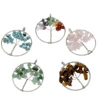 Gemstone Brass Pendants, with Brass, Tree, platinum color plated Approx 5mm 