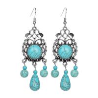 Turquoise Zinc Alloy Earring, with Synthetic Turquoise, antique silver color plated, vintage & for woman & hollow, green 