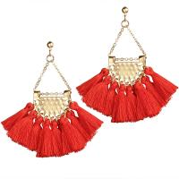 Zinc Alloy Tassel Earring, with Cotton Thread, gold color plated, Bohemian style & for woman 85mm 