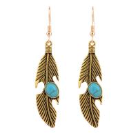 Zinc Alloy Drop Earring, with Synthetic Turquoise, Feather, plated, vintage & for woman 