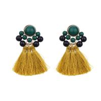 Zinc Alloy Tassel Earring, with Cotton Thread & Resin, gold color plated, vintage & for woman 
