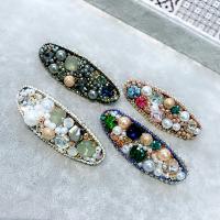 Hair Snap Clips, Zinc Alloy, with Plastic Pearl, plated, fashion jewelry & for woman & with rhinestone 70mm 