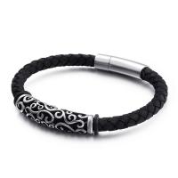 316 L Edelstahl Armband, mit Lederband, Modeschmuck & verschiedene Stile für Wahl & für den Menschen, schwarz, 210x6mm, verkauft von PC