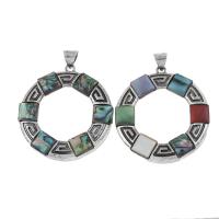 Zinc Alloy Shell Pendants, with Shell, Donut, antique silver color plated, dyed 47*6mm Approx 3mm 