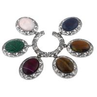 Gemstone Zinc Alloy Pendants, with Gemstone, Flat Oval, antique silver color plated Approx 3mm 