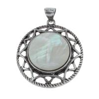 Black Shell Pendant, Zinc Alloy, with Black Shell, Flat Round, antique silver color plated Approx 2.5mm 