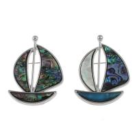 Zinc Alloy Shell Pendants, with Shell, Sail Boat, platinum color plated, dyed & can be used as brooch or pendant Approx 6mm 