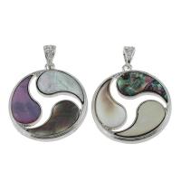 Zinc Alloy Shell Pendants, with Shell, Flat Round, platinum color plated, dyed 42*4mm Approx 2.5mm 