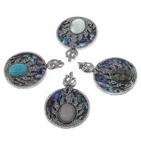 Zinc Alloy Shell Pendants, with Gemstone, Fire, antique silver color plated Approx 2.5mm 