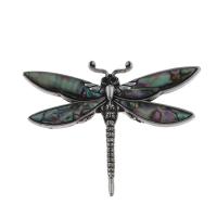 Zinc Alloy Shell Pendants, with Abalone Shell, Dragonfly, antique silver color plated, can be used as brooch or pendant & with rhinestone Approx 6mm 
