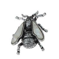 Zinc Alloy Shell Pendants, with White Shell, Cicada, antique silver color plated, can be used as brooch or pendant Approx 6mm 