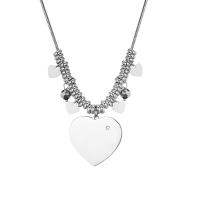 Stainless Steel Jewelry Necklace, with Crystal, with 6cm extender chain, Flat Heart, snake chain & for woman & faceted & with rhinestone, original color, 30*31mm Approx 16.9 Inch 