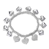 Zinc Alloy Rhinestone Bracelets, with Elastic Thread, Heart, plated, elastic & ball chain & for woman & with rhinestone 13mm,15mm Approx 6.69 Inch 