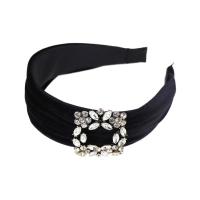 Hair Bands, Zinc Alloy, with Cloth, gold color plated, for woman & with rhinestone, black 42mm 
