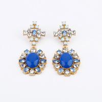 Zinc Alloy Rhinestone Drop Earring, with Crystal, gold color plated, for woman & with rhinestone, blue, 85mm 