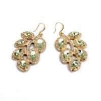Zinc Alloy Rhinestone Drop Earring, with Crystal, Leaf, gold color plated, for woman & with rhinestone, 75mm 