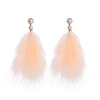Zinc Alloy Drop Earring, with ABS Plastic Pearl & Feather, gold color plated, Korean style & for woman, pink, 140mm 