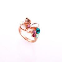 Rhinestone Brass Finger Ring, rose gold color plated & for woman & enamel & with rhinestone 