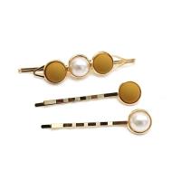 Hair Slide, Zinc Alloy, with Polyester & Plastic Pearl, gold color plated, three pieces & fashion jewelry & for woman 65mm 
