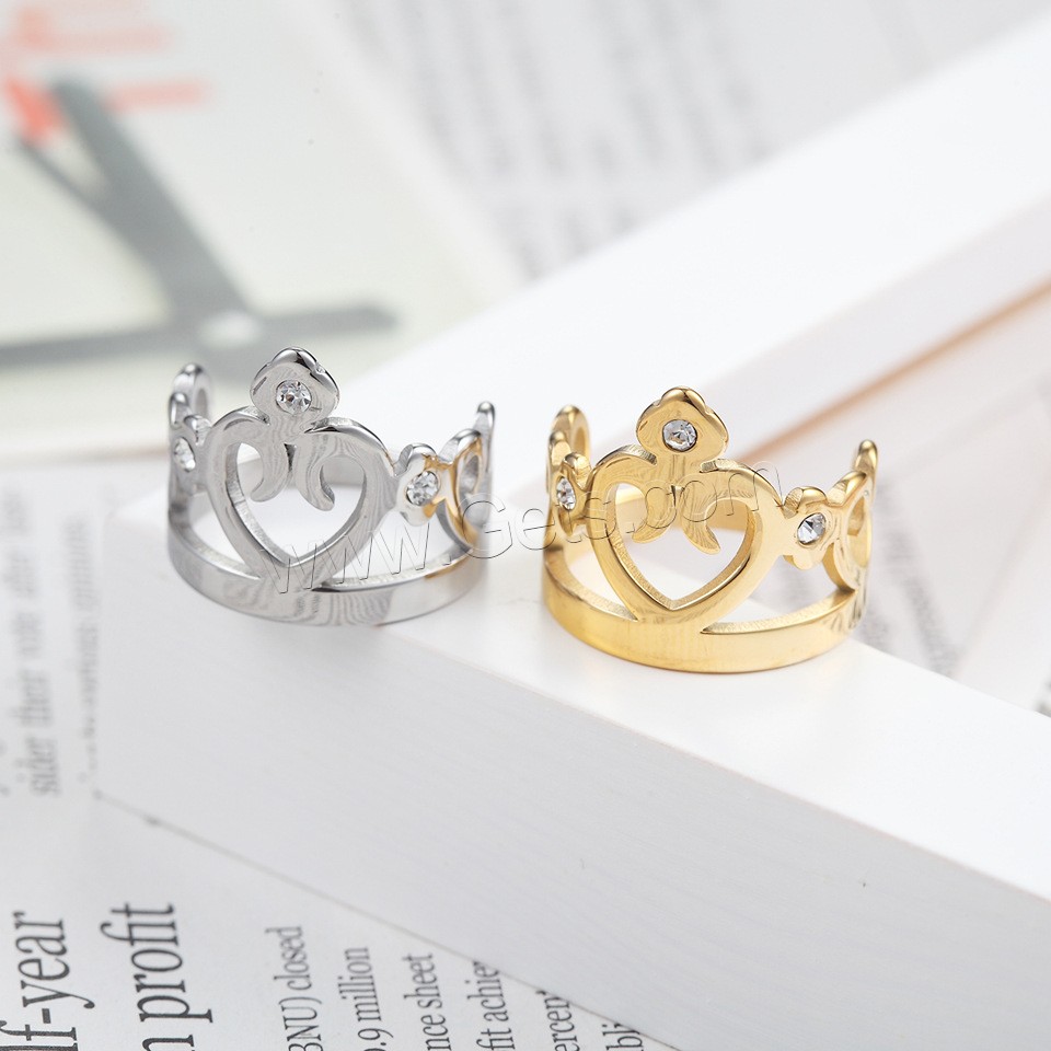 チタン鋼の指環, チタン鋼, 王冠, メッキ, 異なるサイズの選択 & 女性用 & ライン石のある & くり抜き, 無色, 売り手 パソコン
