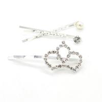 Hair Slide, Zinc Alloy, with Plastic, plated & for woman & with rhinestone & hollow, 60mm 